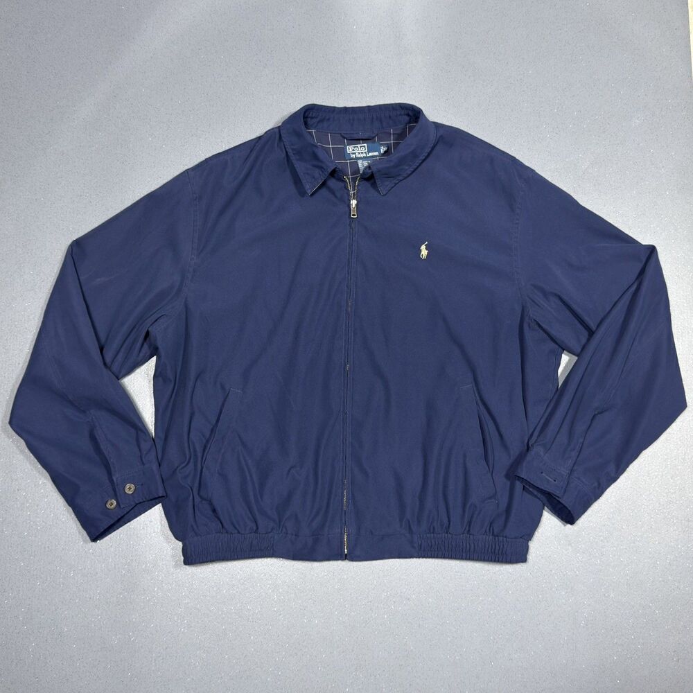Vintage Polo Ralph Lauren Harrington Windbreaker Jacket Navy Blue Embroidered XL